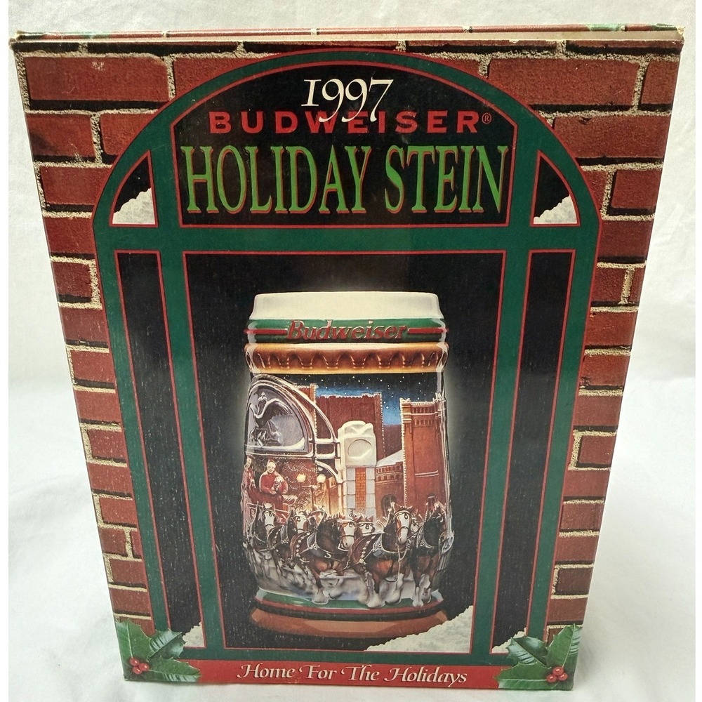 Vintage 1997 Budweiser Holiday Beer Stein Home For The Holidays CS313 With‎ Box
